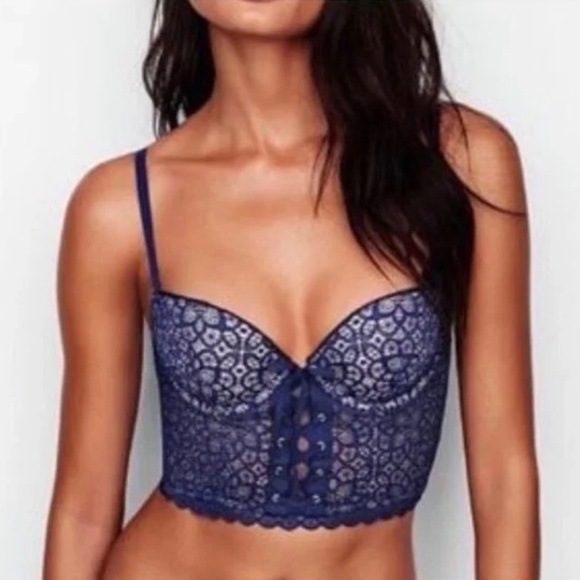 NWT!! VICTORIA’S SECRET Padded Demi-Buste Cousinne Longline Lace Bra 32D - Picture 3 of 16